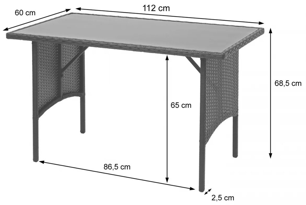 Polyratanový jedálenský stôl HWC-G16, 112x60cm - čierny