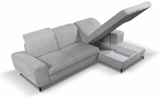 Rozkladacia rohová čalúnená sedacia súprava ALTA do tvaru L s úložným priestorom, pravé prevedenie, sivá