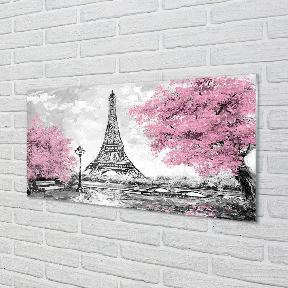 Obraz na skle Paris jarný strom 125x50 cm
