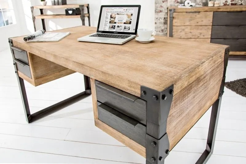 Invicta Interior - Priemyselný dizajnový písací stôl FACTORY 135 cm vápenný akáciový
