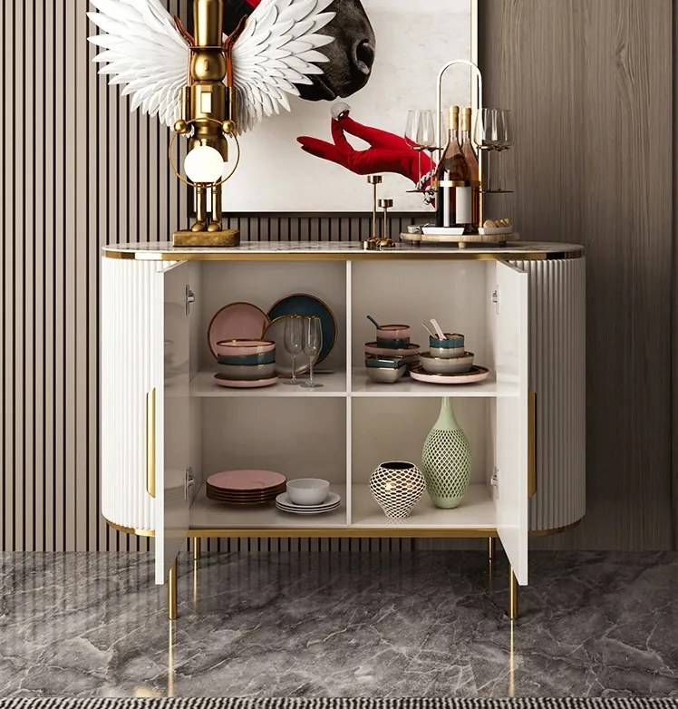 EXKLUZÍVNA KOMODA LORAN BIELA + ZLATÉ DOPLNKY 150 cm