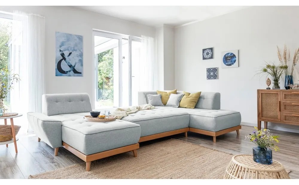 Svetlosivá rozkladacia pohovka do "U" Miuform Dazzling Daisy, pravý roh