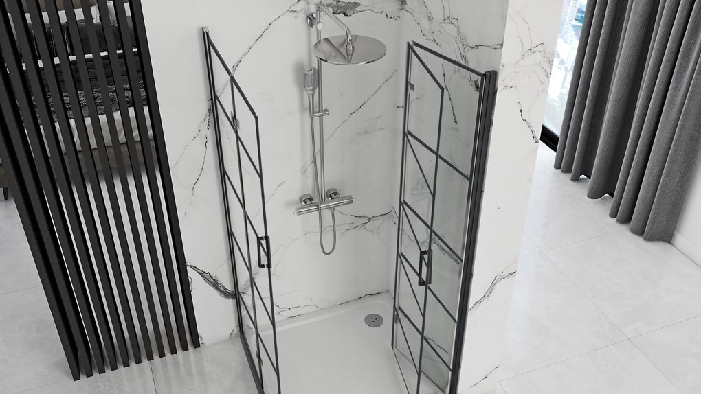 Štvorcový sprchový kút REA MOLIER BLACK DOUBLE 90x90 cm, čierny/transparent - bez vaničky