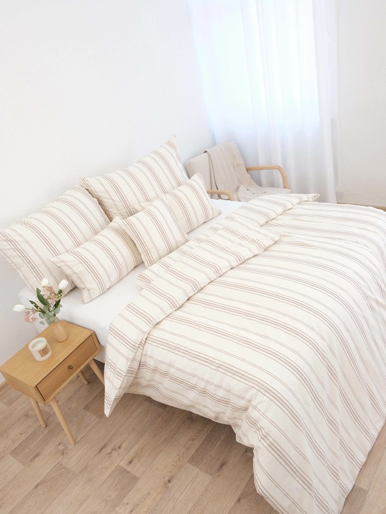 Predĺžené bavlnené obliečky Natural - Prúžky béžové