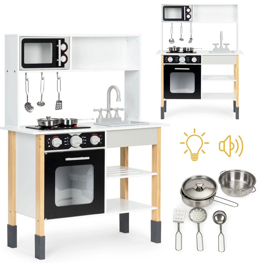 Drevená detská kuchynka, rúra, mikrovlnné horáky, príslušenstvo