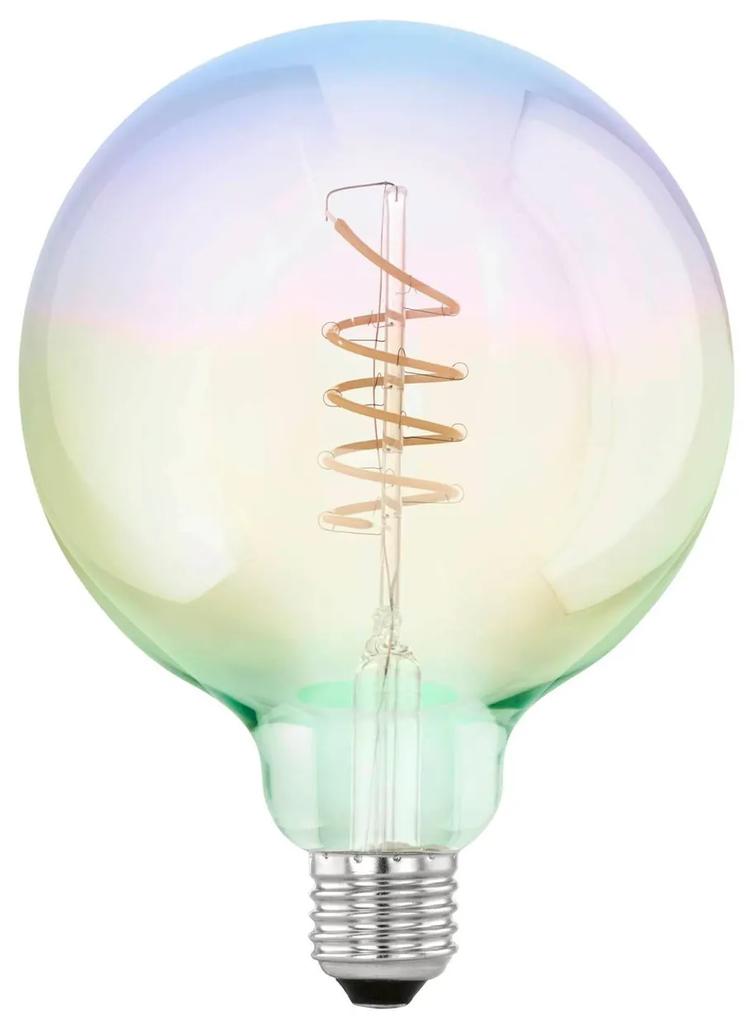 EGLO Filamentová dekoratívna LED žiarovka E27, G125, 4W, 2000K, teplá biela, dúhový efekt