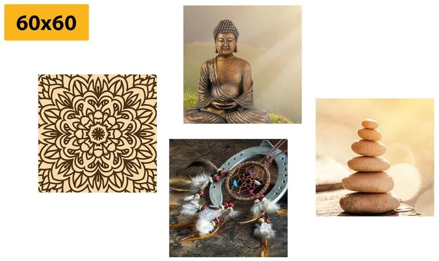 Set obrazov meditujúci Budha
