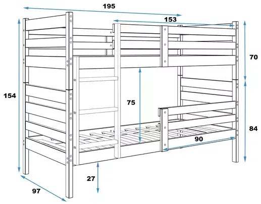 Poschodová posteľ ERIK 2v1, rozmer 90x190 cm