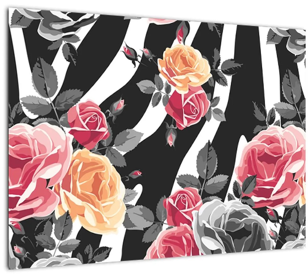 Sklenený obraz rozkvitnutých ruží (70x50 cm)