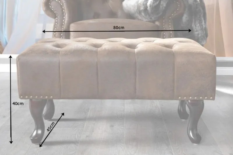 Taburet Chesterfield hnedý starožitný vzhľad