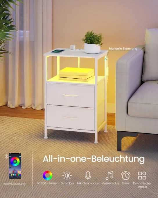 Nočný stolík BELLAH s nabíjacou stanicou LGS302WH03