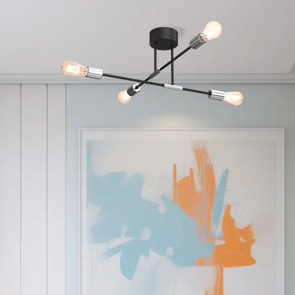 Luster na tyči FLAME 4xE27/60W/230V čierna/lesklý chróm