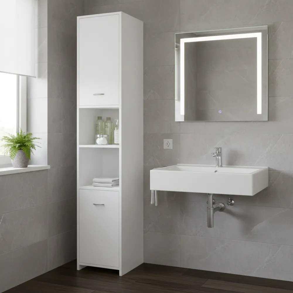 Vysoká skrinka do kúpeľne SILKE, 180x30x30cm, biela Casaria