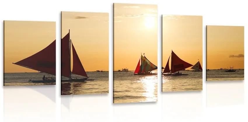 5-dielny obraz nádherný západ slnka na mori - 200x100