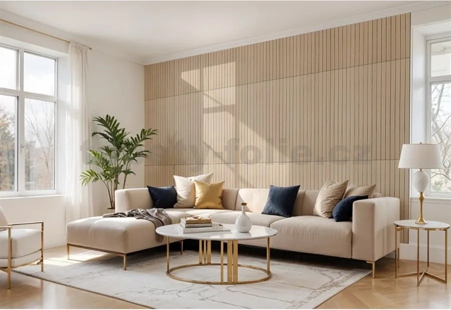 Samolepiace lamely na stenu L01, cena za kus, rozmer 100 cm x 60 cm, svetlo hnedé, IMPOL TRADE