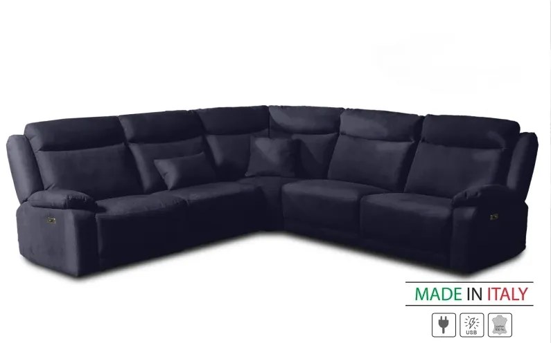 Kožená sedacia súprava CONTINENTAL rohová s funkciou relax, elektrické, tm. modrá (navy 325)