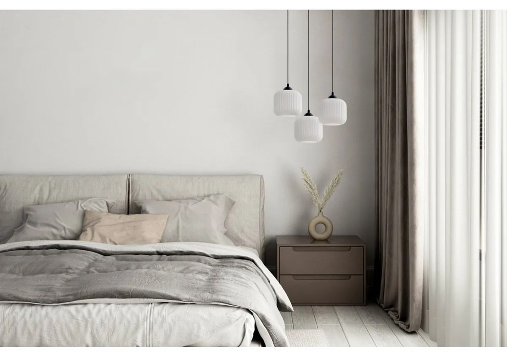 Závesné svietidlo Riffle, 3x biele sklenené tienidlo, b, o