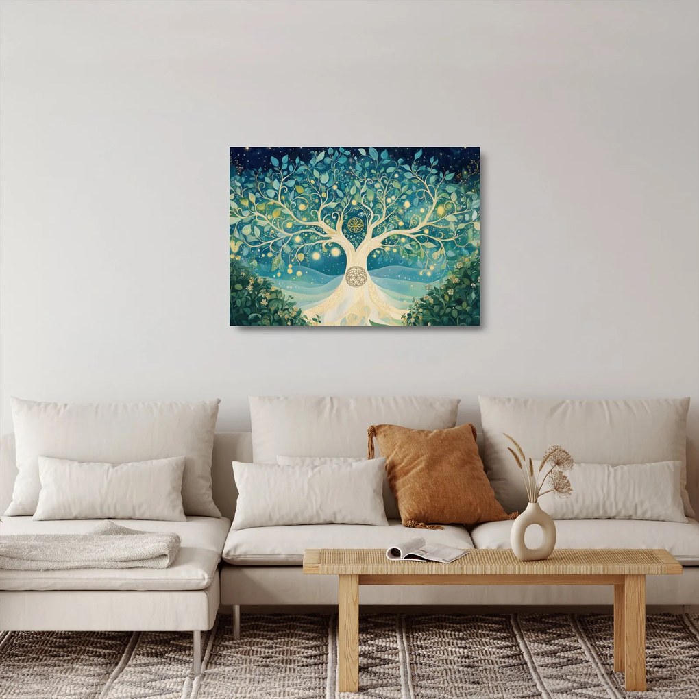 Sklenený obraz – Magický strom so špirálami (70x50 cm)