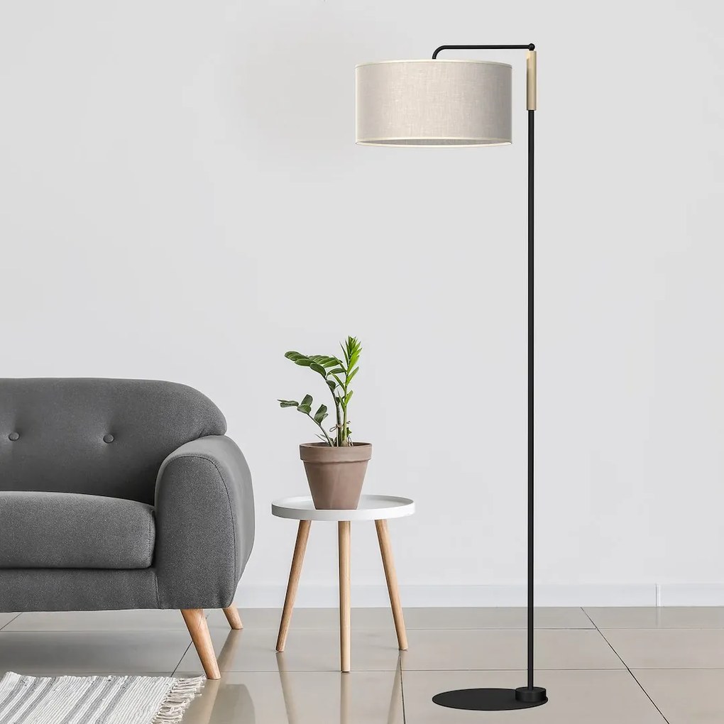 Stojacia lampa Atlanta, 1x ľanové tienidlo, b/drevo