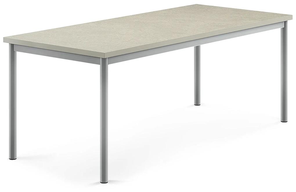 Stôl SONITUS, 1600x700x600 mm, linoleum - šedá, strieborná
