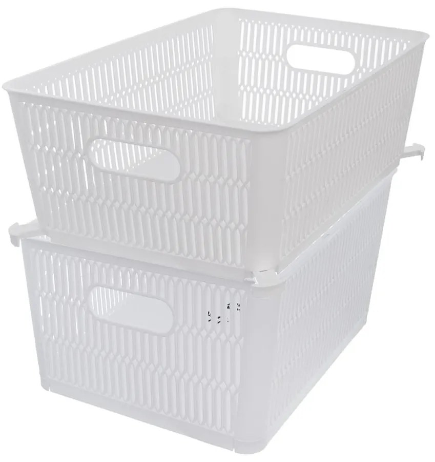 Orion L - Univerzálny košík NESTA, výsuvné klapky na stohovanie, biely, 28 x 23 x 12 cm