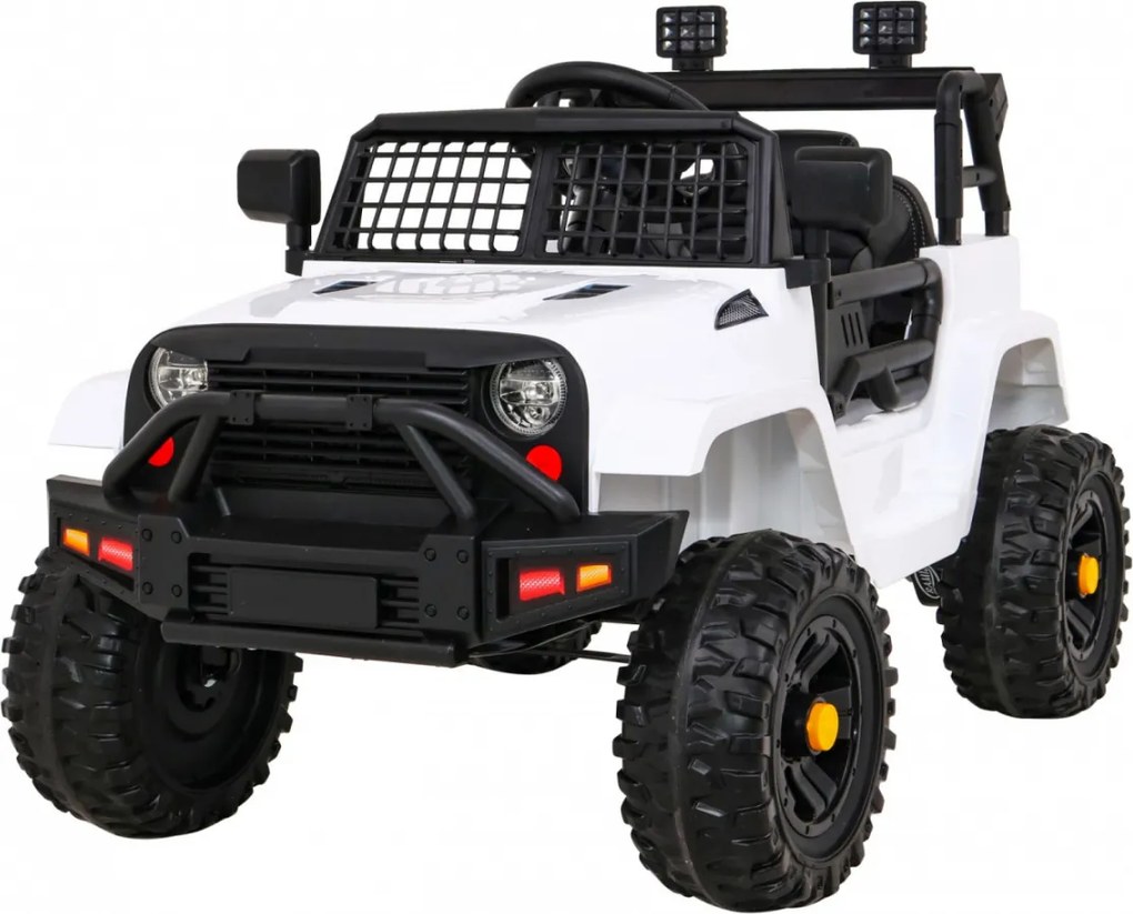 Ramiz Autíčko Jeep Dark Night na batérie pre deti biele + pomalý štart + EVA kolesá + LED audio