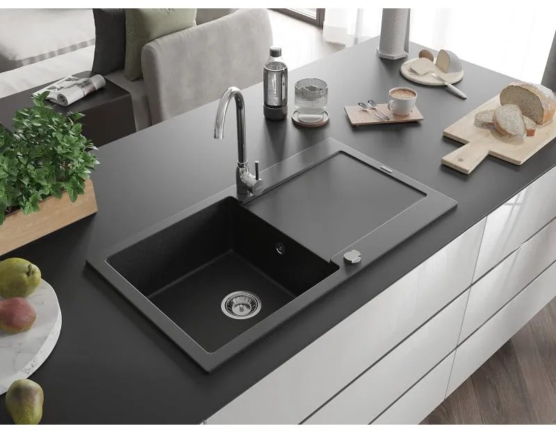 Mexen Leo - drez granitový 90x50cm, 1-komorový, čierna-strieborná, 6501901010-73