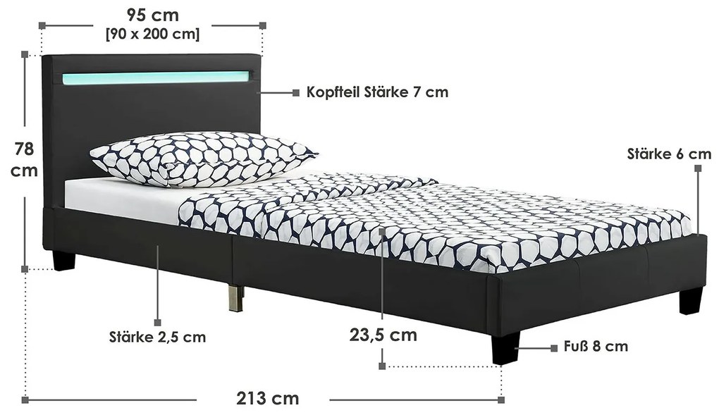 InternetovaZahrada Čalúnená posteľ Verona 90 x 200 - čierna