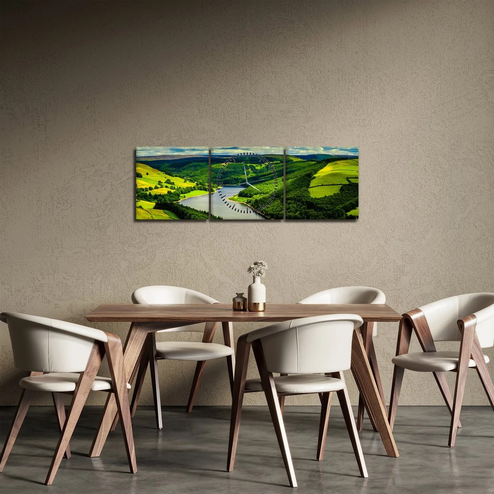 Obraz - Zelená krajina (s hodinami) (90x30 cm)