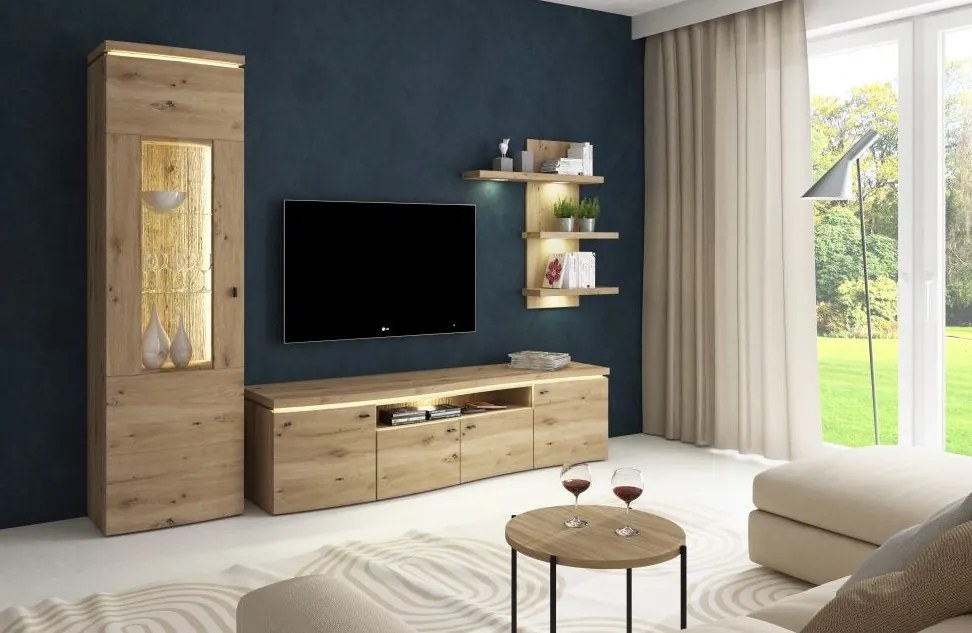 Obývacia stena Bolus, dub artisan, s osvetlením