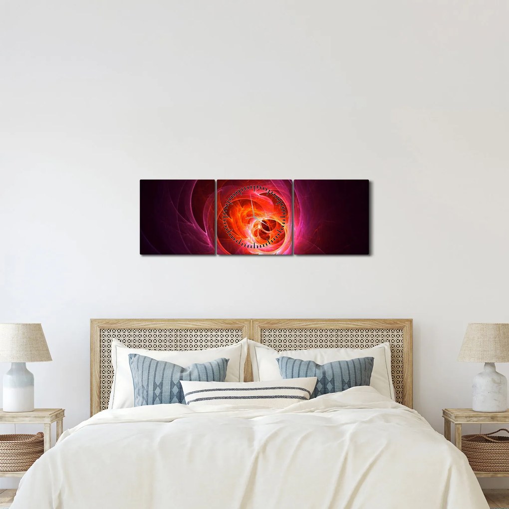 Moderný obraz ružovej abstrakcie (s hodinami) (90x30 cm)