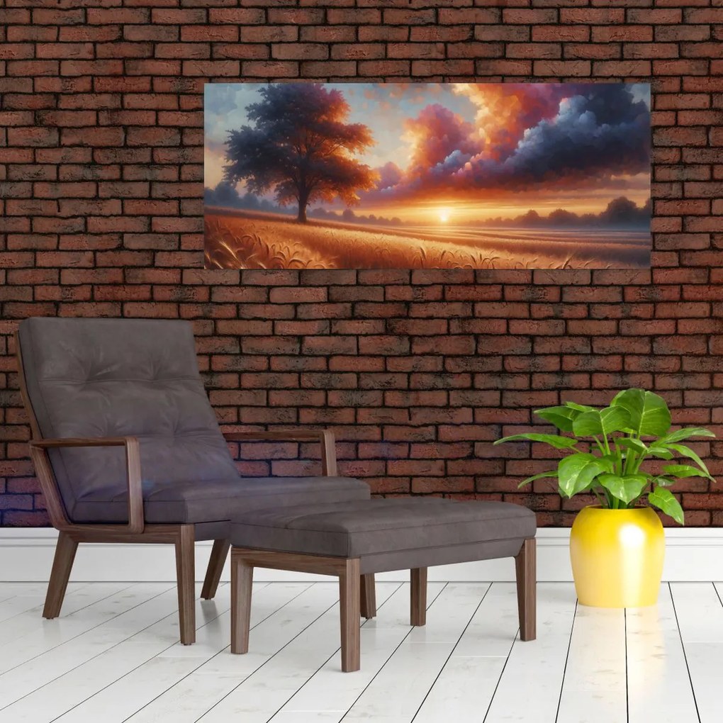 Obraz – Západ slnka na poli (120x50 cm)