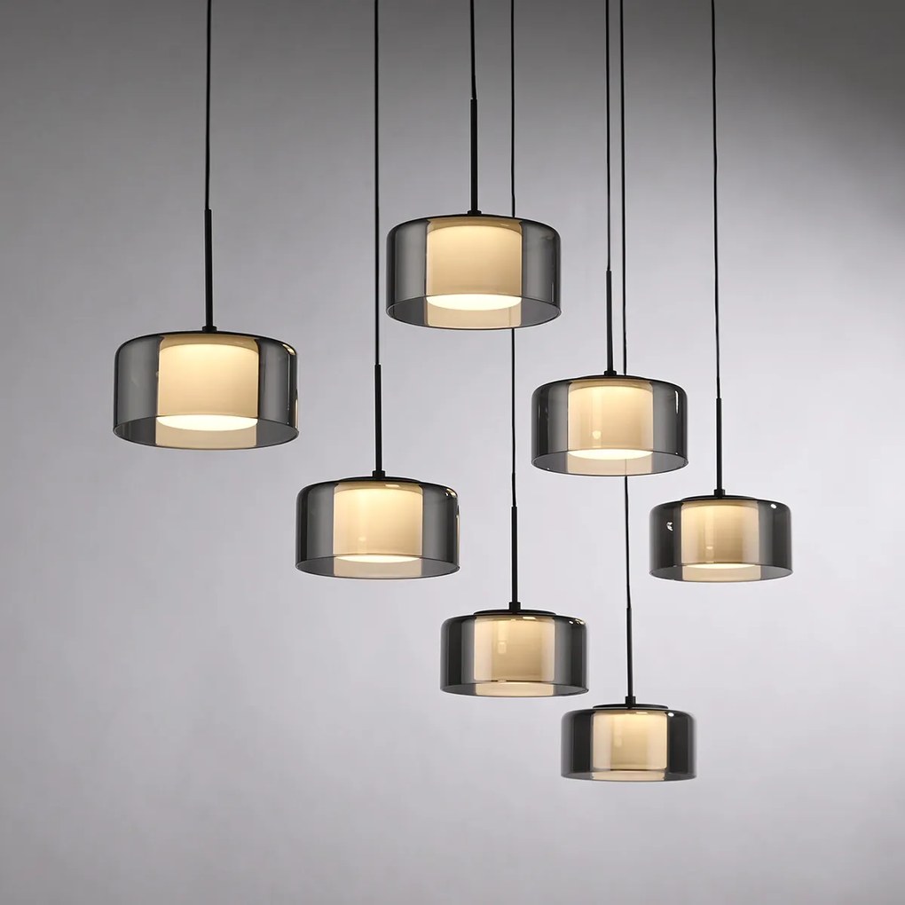 Závesná lampa čierna s dymovým sklom vrátane LED 7-svetiel Easylift - Rika