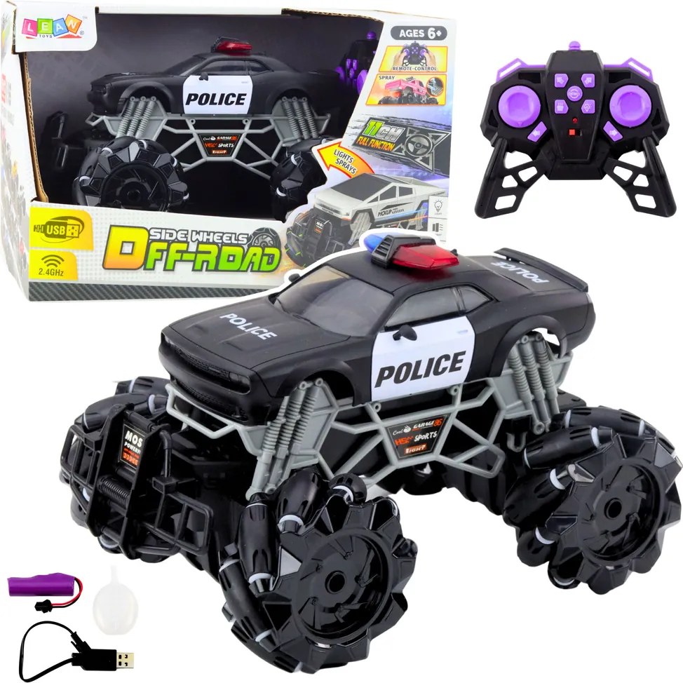 LEAN Toys Policajné terénne auto na diaľkové ovládanie RC svetlá a dymový efekt 1:16
