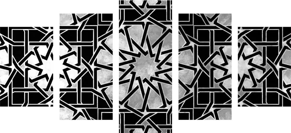 5-dielny obraz orientálna mozaika v čiernobielom prevedení