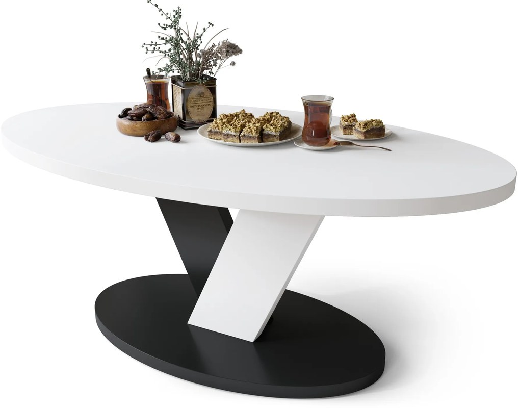 LOVA Biely/Čierny - OVÁLNY KONFERENČNÝ STOLÍK 110 × 60 cm MODERNÝ KÁVOVÝ STOLÍK