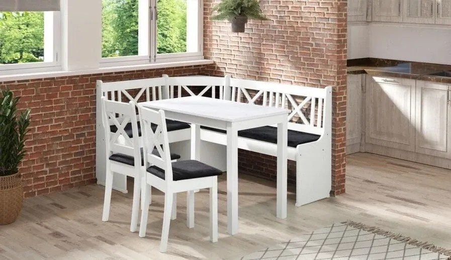 Jedálenský rohový komplet X1, biela (sivá Loca 31)