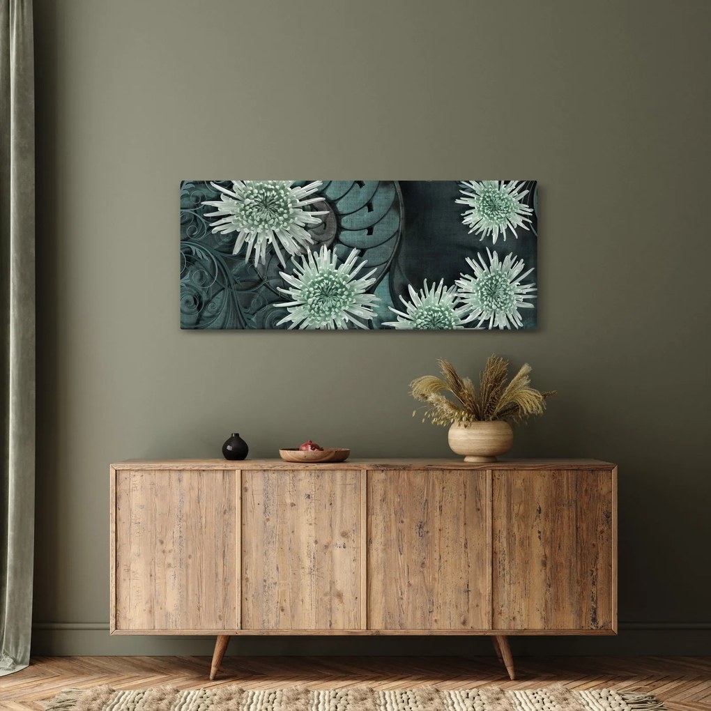 Obraz - Zelené kvety (120x50 cm)