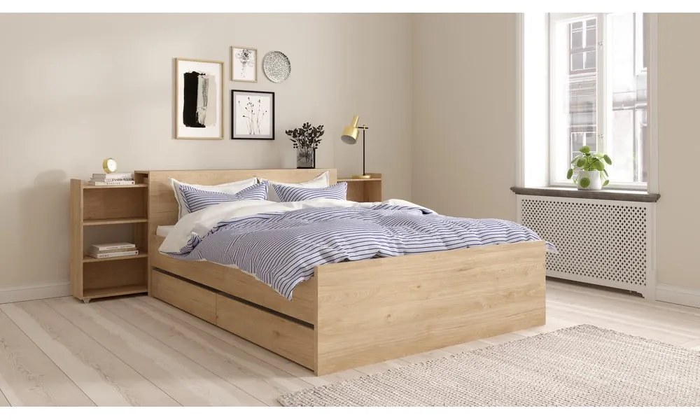 Dvojlôžková posteľ v dekore duba bez roštu 140x200 cm v prírodnej farbe Naia – Tvilum