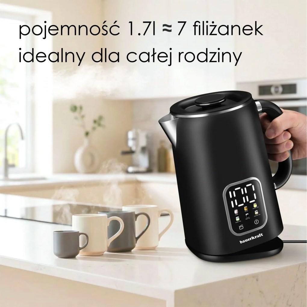 Bauerkraft Inteligentná bezdrôtová rýchlovarná kanvica – 1,7l čierna