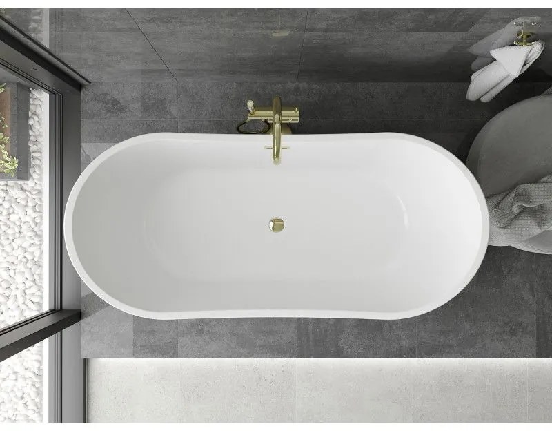Mexen Montana, voľne stojaca vaňa 180 x 90 cm, biela, zlatý lesklý prepad, 52011809000-50