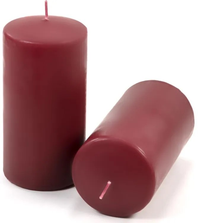 Sada stĺpových sviečok, 15 cm, Ø 7,5 cm, vínová, 4 ks