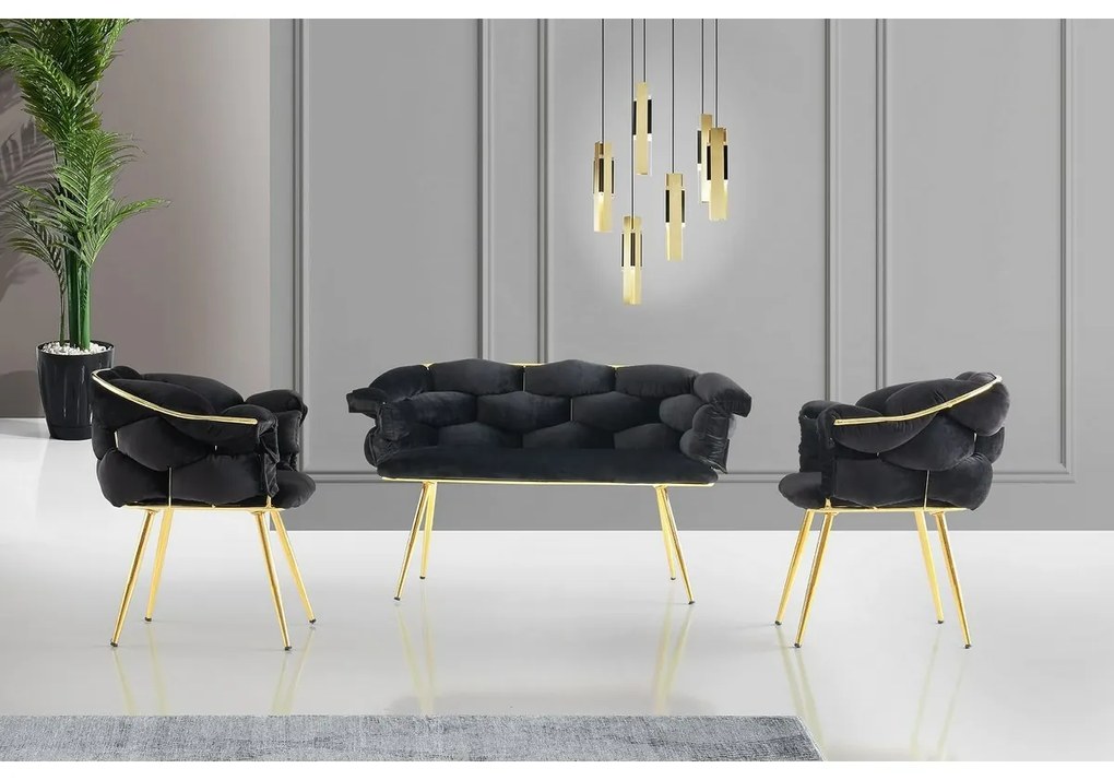 Súprava pohoviek Balon Black and Gold, 3 kusy