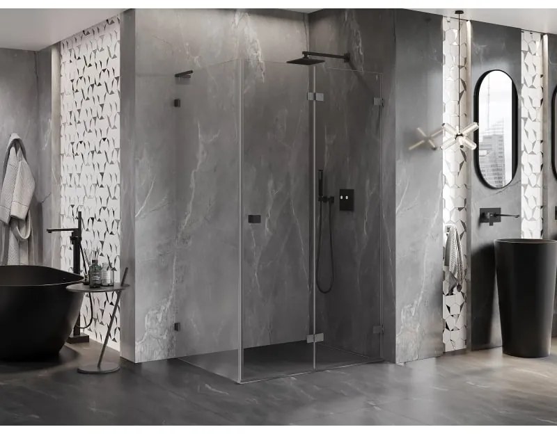 Mexen Lunar-F L, 1-krídlový sprchový kút so skladacími dverami, pravý, 80 x 70 cm, 8mm číre sklo, grafitový profil, 836L-080-070-66-00-P