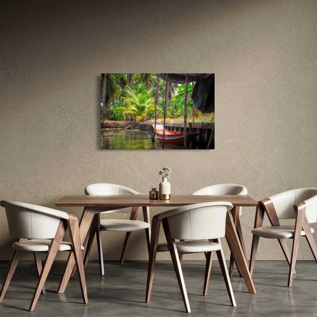 Obraz - Drevená loď na kanáli, Thajsko (90x60 cm)