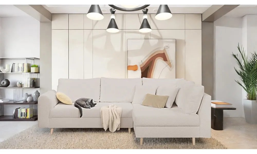 Béžová rohová pohovka z textílie buklé (pravý roh) Ariella – Ropez