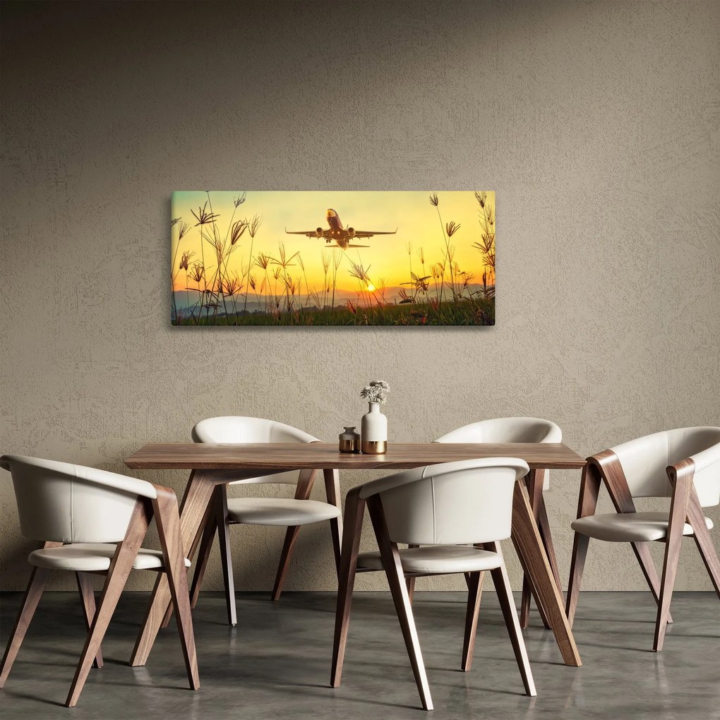 Obraz vzlietajúceho lietadla (120x50 cm)