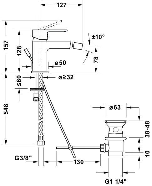Duravit DC2400011010 - Bidetová batéria D-CODE lesklý chróm