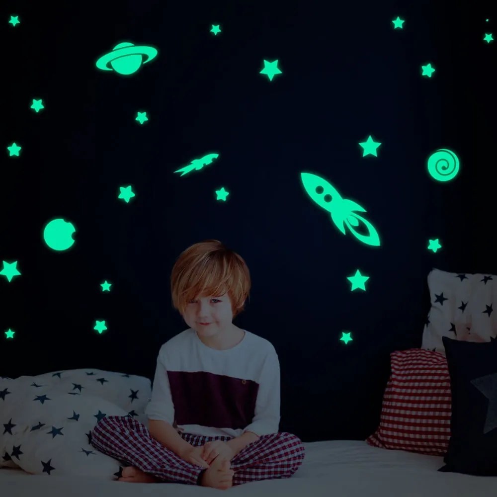 Sada nástenných detských svietiacich samolepiek Ambiance Rockets Stars and Planets