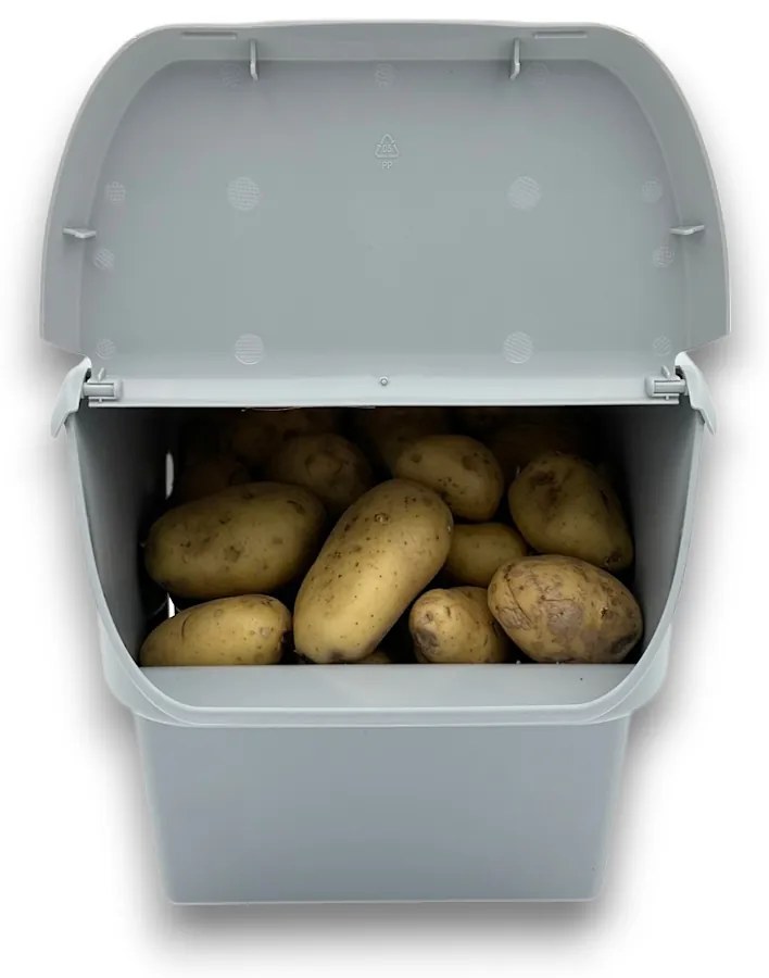 Úložný box na zemiaky a cibuľu s vetraním, VEGBOX sivý (14l - 10kg zemiakov)